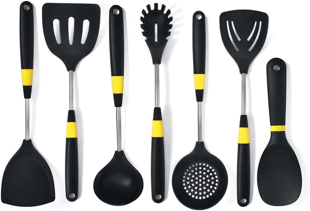 Heat Resistant Soup Spoon Brush Ladle Silicone Non Stick Spatula Kitchen Tools Cooking Utensil Set(D)