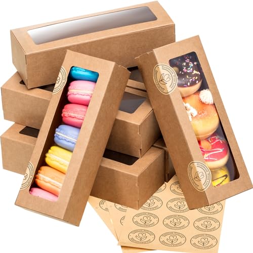 Sherr 150 Pcs Brown Macaron Boxes with Window, 7.7x2.6x2 Inch