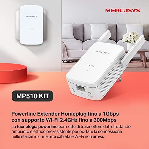 MP510 KIT V2 Powerline Kit Homeplug AV2 Fino a 1000Mbps e Wi-Fi 300Mbps, Porta Gigabit LAN, Plug and Play, Compatibile con Tutti i Router, Tecnologia Powerline Elevata - Powerline - Immagine 1