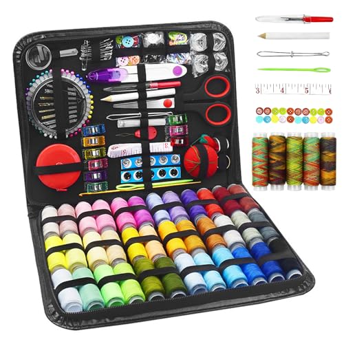 VELAJA Kit Couture 229 Pièces, Boîte à Couture avec Accessoires Mercerie Complets pour Machine à Coudre, Set de Fournitures de Couture en Valise de Voyage pour Maison, Débutants, Inclut Ciseaux, Mètre