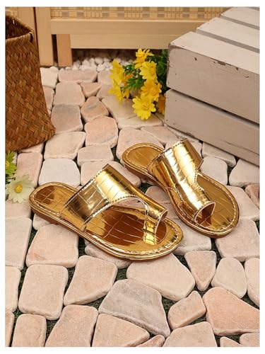 GORGLITTER Girl's Metallic Toe Ring Sandals Dressy Slip on Leather Flat Sandals Cute Fashion Wedding Shoes2