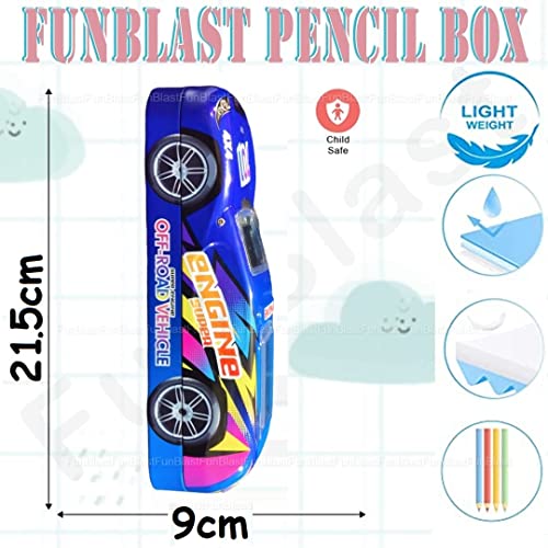 Image of FunBlast Metal Car Pencil Box for Kids - Double Layer Metal Pencil Case for Boys, Pencil Case for Students School Supplies - Stationery Set Organizer Birthday Return Gift (Blue-Car)