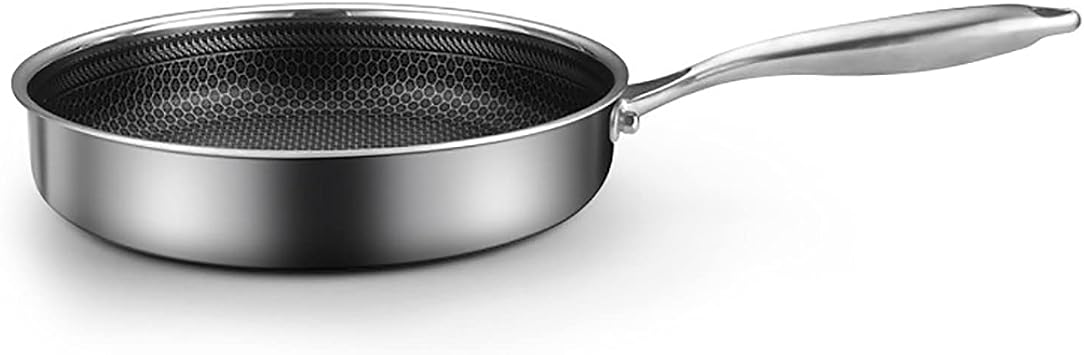 304 Stainless Steel Frying Pan, 11" Flat Bottom Honeycomb Non-Stick Pan, Easy to Clean, Less Oil Smoke and Abrasion Resistant, Perfect for Kitchen, With lid