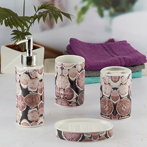 Image of SaSaSa Ceramic Bathroom Accessories Set of 4 Modern Bath Set with Soap Dispenser & Toothbrush Holder, Luxury Home & Gift Idea, Multicolor (8477)