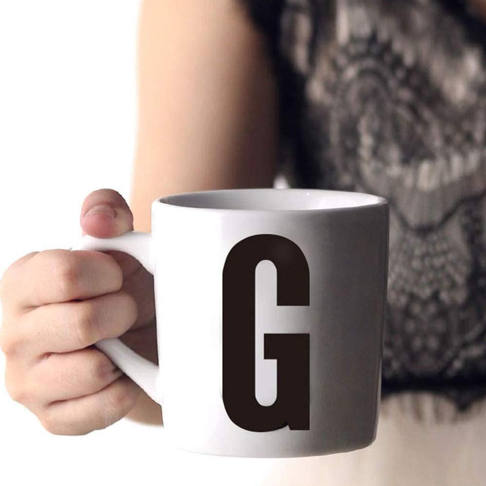 ZHOUXIAO Keramik Brief Kaffeetasse Milchbecher, 26 Initial Monogramm Personalisierte Brief Kaffeetasse Frauen Liebhaber Freunde, Büro Porzellan Tasse für heiße kalte Getränke (N)
