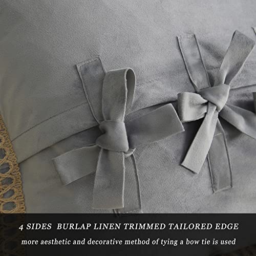 Gigizaza Decorative Throw Pillow Covers 20X20,Grey Velvet Burlap Linen Hemp Edge Pillow Covers For Living Room Bow Tie Cushion Covers Pack Of 2 #TOP3