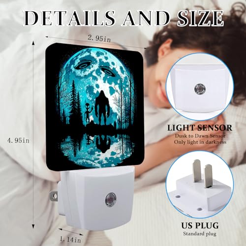 Image of Bigfoot and Alien Night Light, Plug-into Wall Moon Forest Nightlight Lamp with Dusk to Dawn Sensor, Led Lamp 0.5W Energy Efficient for Boys Girls Adults Home Decor