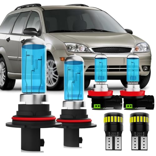 Image of Headlight Bulbs License Plate Lights Fit For Ford Focus 2005, 9007 High Low Beam + H11 Fog Lights Halogen Light Bulb + License Plate Lights, Pack of 6