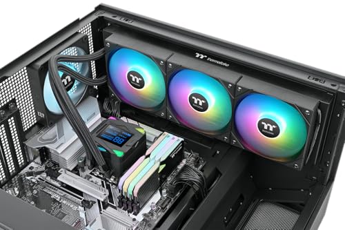 Thermaltake LA360-S ARGB Sync Refroidissement liquide AIO 360mm-LCD segmenté 2,4" pour l'affichage de température et d'utilisation du processeur, 3*120mm ventilateurs ARGB PWM jusqu'à 2500 tr/min,Noir