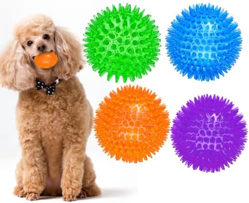 Ammbeetty 4 Packs 2.56” Squeaky Dog Toys for Small Medium Dogs, Dog Toys Balls for Boredom and Stimulating, Puppy Chew Toys for Teething and Durable Interactive Dog Toys, Safe TPR Material