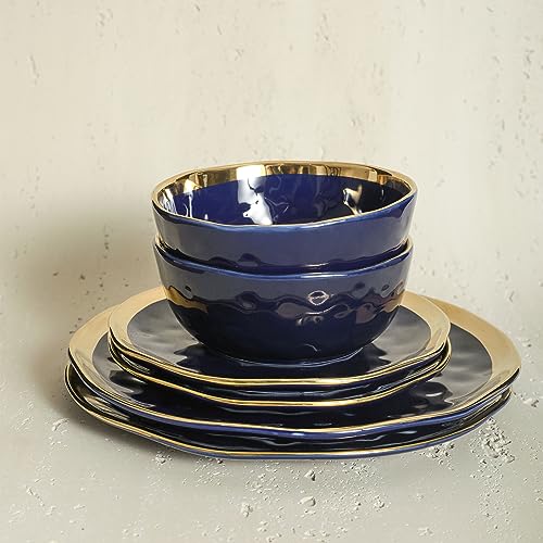 Stone-Lain-Porcelain-16-Piece-Dinnerware-Set-Service-for-4-Blue-and-Golden-Rim-Dark-Blue