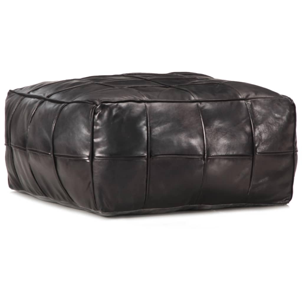 Pouf nero in vera pelle di capra, 60 x 60 x 30 cm, realizzato a mano, con imbottitura in cotone, versatile, per soggiorno, camera da letto e corridoio