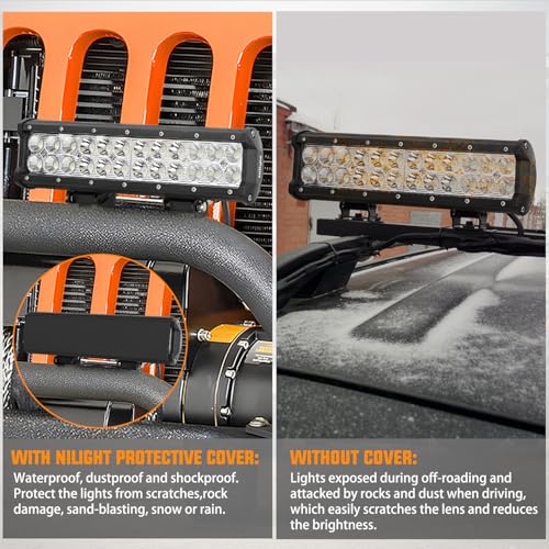 Image of Nilight 12 Inch LED Light Bar Covers 2 PCS Black Color | Protective Durable Polycarbonate Lens, Waterproof Dustproof Scratch-Proof for Double-Row Off Road Driving Lighting