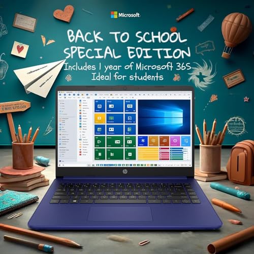 Image of HP 14 Laptop • Back to School Limited Edition with Microsoft 365 • 4-Core Intel CPU • 8GB RAM •1600GB Storage (64GB OnBoard + 512GB External + 1TB OneDrive) • Indigo Blue • w /WOWPC Bundle • Win 11