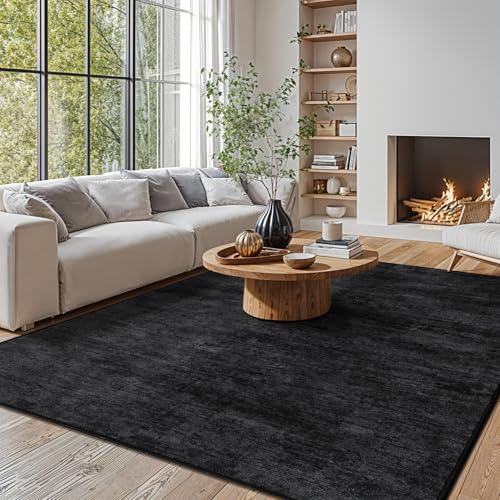 Washable Rug 6x9 Area Rugs for Living Room - Stain Resistant Non-Slip Backing Boho Rug for Bedroom,Durable & Ultra-Thin Vintage Large Area Rug(6x9,Black)