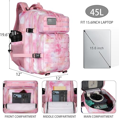 Image of Military Tactical Backpack 45L /25L 3 Day Assault Pack Molle Daypack Hiking Backpack for Men and Women (Pink StarrySky, 45L)