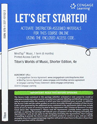 MindTap Music, 1 term (6 months) Printed Access Card for Titon's Worlds of Music, Shorter Version, 4th