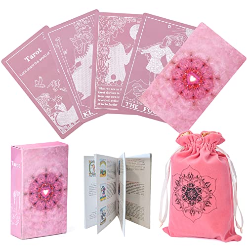 Erbacan Classic Pink Tarot Cards with Guidebook-Tarot Cards for Beginners-Learining Tarot Deck with Guidebook(Free Pouch Bag)