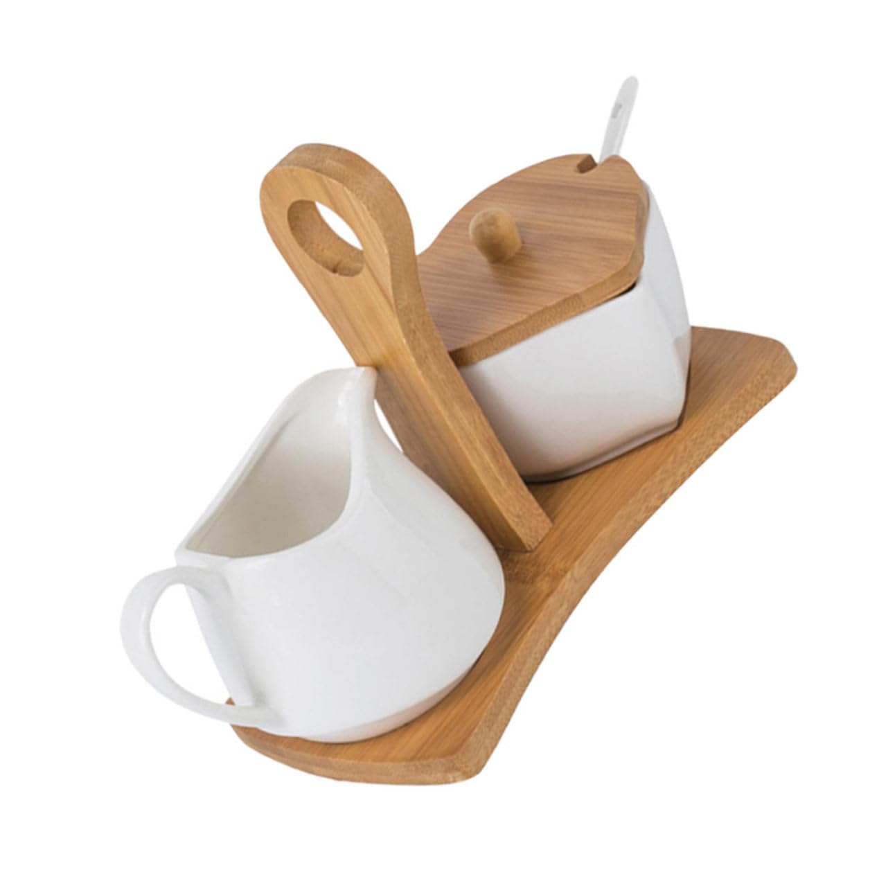 Pot à lait et sucrier céramique blanche avec plateau et cuillère