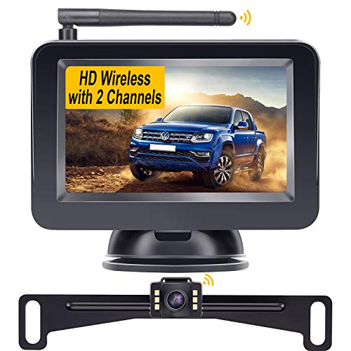 Yakry Y21 HD 720P Wireless Backup Camera 4.3'' Monitor Kit for Cars,SUVs,Minivans License Plate Rear/Front View Camera System