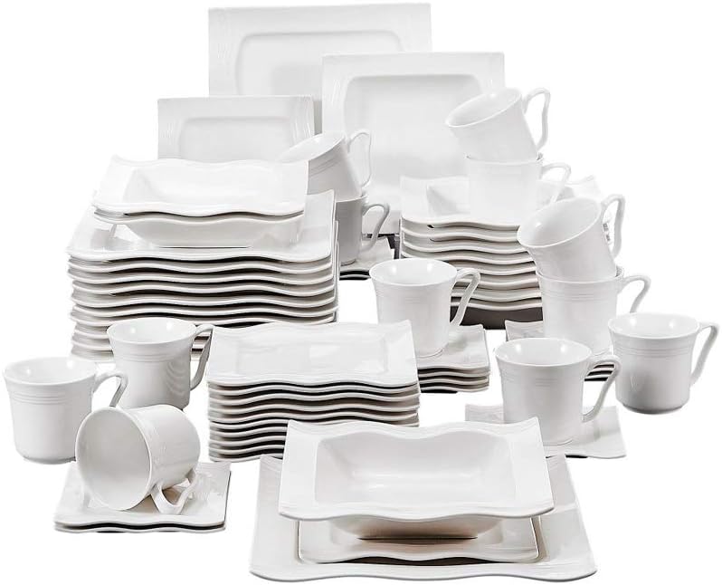 60-Piece Porcelain Dinner Tableware Set with 12*Cups, Saucers, Soup Dessert Plates Service for 12 Person