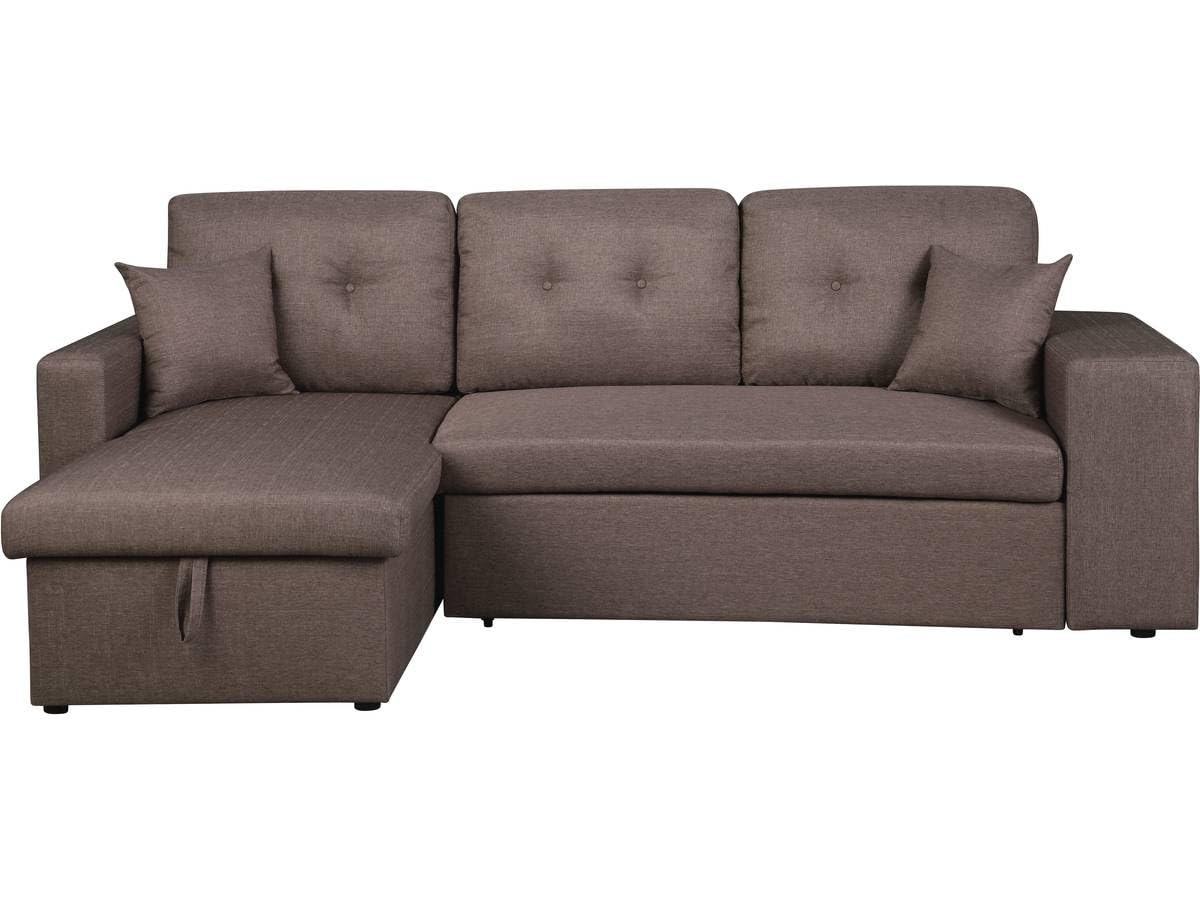 Habitat et Jardin - Canapé d'angle Convertible et Réversible Axel 3 Places Taupe - Canapé Lit Design Moderne en Tissu Lin - Espace de Stockage (Méridienne) + Étagères