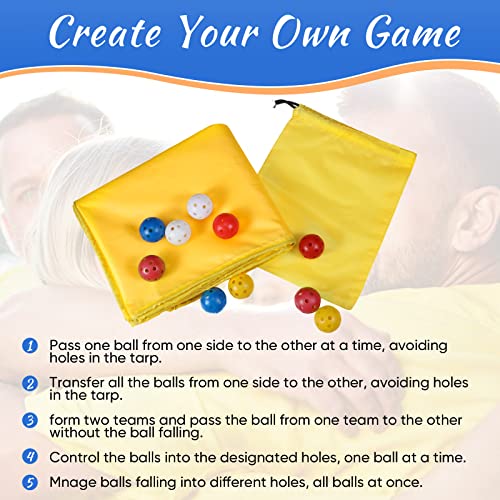 Chitidr 2 Sets Team Building Games Set Includes 1 Yellow Hole Tarp 85 X 57 Inch, 1 Blue And Yellow Fun Playing Run Mat, And 8 Colorful Balls For Outdoor Family Field Day Backyard Birthday Party Games #TOP4