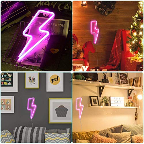 Lightning Bolt Neon Signs, Lightning Bolt Wall Decorative LED Neon Sign, Battery and USB Operated Neon Sign, Neon Lights for Bedroom, Christmas(Pink) - Image 5