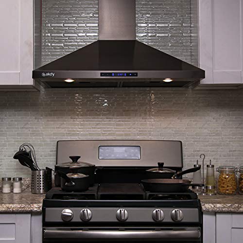 AKDY 30 in. 343 CFM Convertible Wall Mount Range Hood Touch Controls,LED Lights,Carbon Filters in Black Stainless Steel