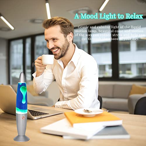 Poadmebua 13.8 Inch Motion Lamp, Beautiful Liquid Motion Lamp With Green Wax In Blue Liquid For Home, Office, Bedroom Decor, Aluminum Alloy Mood Light With Relaxing & Soft Light For Adults & Kids #TOP2