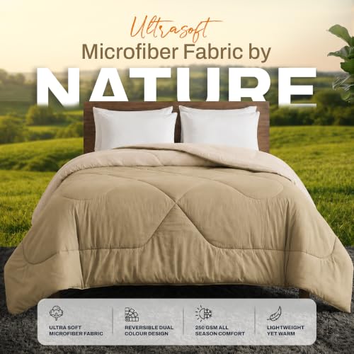Image of DECORUM Reversible Comforter Double Bed 250 GSM | Beige & Cream | Ultra Soft Microfiber Quilt | Lightweight All Season Comforter | (228 X 223 CM) | 250 GSM, Ultra Soft Microfiber Quilt, Lightweight, All Season