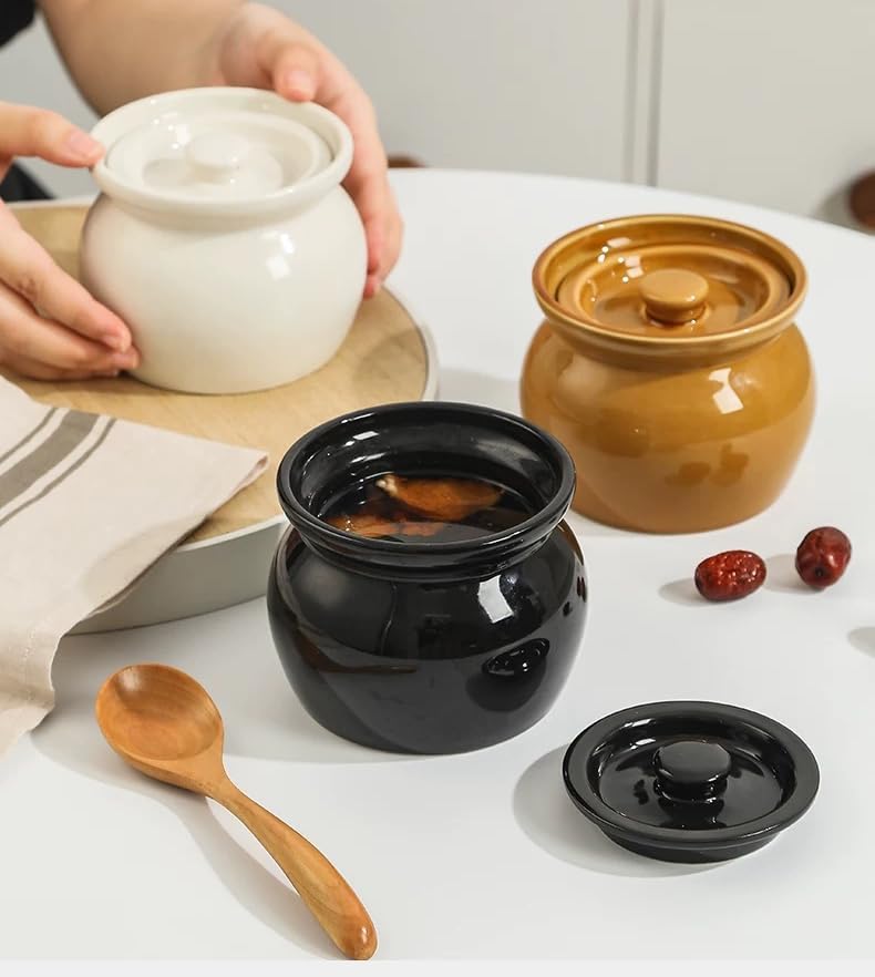 3x13.5OZ Ceramic Stew Pots with Lid RedNote (Xiaohongshu) Chinese Egg Custard Pots Make The Beautiful and Delicious Soups image 2