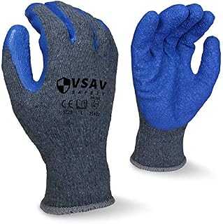 VSAV Safety 10 pairs Latex Coated Wrinkle Palm Anti-slip Work Gloves with 10 Gauge Cotton Shell, Ideal for Construction and Warehouse Work (Large, Blue/Grey)