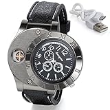Avaner 2-in-1 Mens Novelty Military Analog Quartz Wrist Watch with USB Rechargeable Windproof Cigarette Lighter