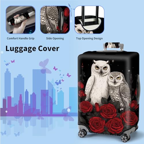 Luggage Cover with Luggage Handle Wrap,Suitcase Cover Washable Anti-scratch Elastic Zipper Baggage Protector Case Fits 25-28 inch,Red Flower Owl3