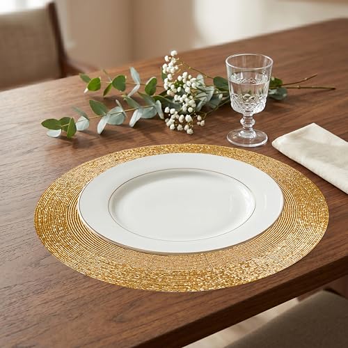 CLEENTABLE Handmade Beaded Charger Placemats - 4 Pack Elegant Glass Beads & Polyester Round Table Mats for Dining, Kitchen, Wedding, Holiday & Party Deco (Gold) by CLEENTABLE - Image 7