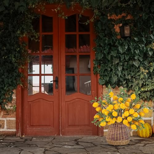 Giegxin 25 Pcs Artificial Lemon Decor 22.9 Inch Fake Lemons Branch Decoration Vivid Yellow Lemon Branches 5 Head Faux Lemons with Stem Lemon Decorations for Kitchen Table Vase Home Farmhouse Party by Giegxin - Image 7