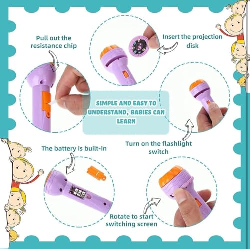 Image of Mini Projector Torch Toy, 3 Slides 24 Patterns Slide (Pack of 2) Flashlight Torch for Kids Projection Light Toy Slide Lamp Educational Learning Night Light, Return Gifts for Kids
