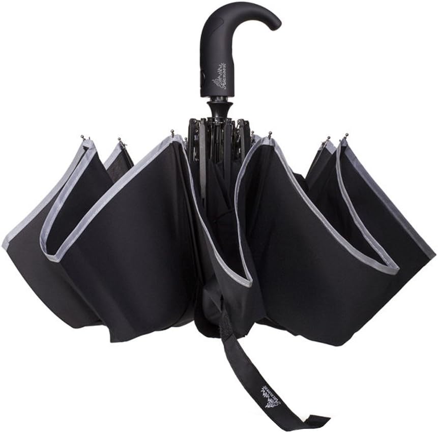 Reflective Stripe 60 MPH Windproof Umbrella, Double Canopy Auto Open Close Waterproof 300T Fabric Compact Travel Automatic Folding Umbrellas