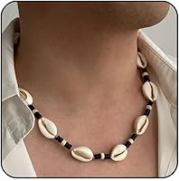 Cotwdi Puka Shell Necklace for Men - Coconut Shell Beaded Surfer Beach Jewelry, Hypoallergenic Adjustable Hawaiian Summer Necklace