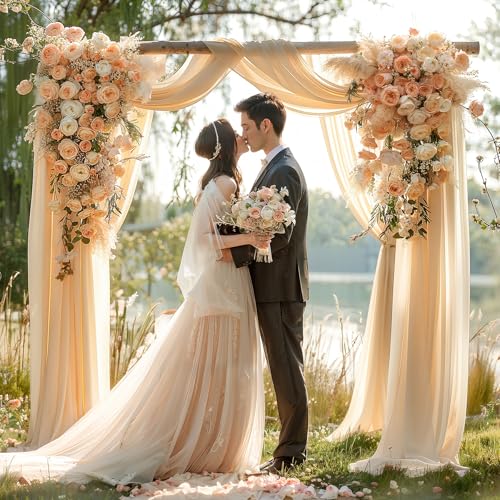 Image of Champagne Wedding Arch Draping Fabric 1 Panel 30'' x 20FT Champagne Drapes Sheer Fabric Backdrop Arch Draping Fabrics for Wedding Ceremony Birthday Party Bridal Shower Decoration