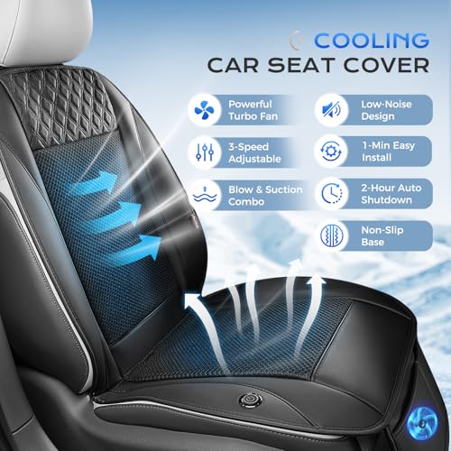 Coverado Cooling Seat Cushion for Car, Breathable Ventilated Seat Cover with 3 Adjustable Airflow Settings, Universal Gray Seat Pad for SUV, Truck, Van,Black by Coverado - Used condition - Image 3