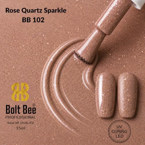 Image of BOLT BEE 15ML Gel Nail Polish 1Pc Clear Pink Glitter Soak off UV LED Nail Art Starter Manicure Salon DIY at Home, 0.5 OZ (102)