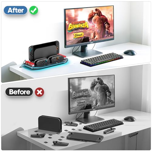 Base de Carga para Switch 2, Estación de Almacenamiento para Switch2 con Cargador para 4 Joy-Con 2, Organizador de Switch Accesorio para SW2 TV Dock & 12 Tarjetas de Juego con 9 Modos de Luz Ambiental - imagen 6