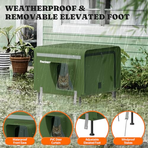 Pawtners casinha de gato aquecida para fora, abrigo para gatinhos isolado ao ar livre com almofada a