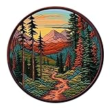 Hiking Trail Mountain Patch 3' Iron-on Sublimated Applique for Clothing Vest Jacket, Nature Badge, Plants Wildlife, Sew-on Decorative Craft, Wild Animal Forest National Park Camping Fishing River S1