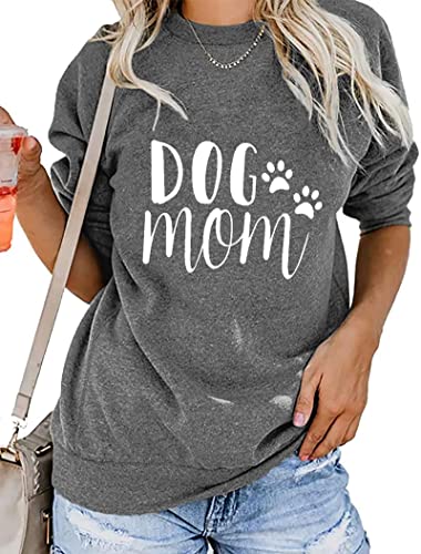 Mousya Women Dog Mom Sweatshirt Dog Mama Pullover Cute Dog Paw Graphic Tee Funny Letter Print Long Sleeve Shirt (Xx-Large, C_Dark Grey) #TOP2