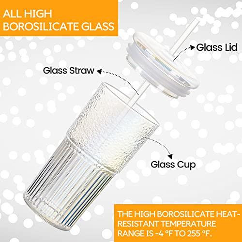 Cosnou High Borosilicate Glass Cups With Lids And Glass Straws，20 Oz Rainbow Iced Coffee Water Tumbler Smoothie #TOP1