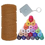 Macrame Cord 3mm x 109Yards/100m/328 Feet, 1 Tape Measure 100% Natural Cotton Macrame Twine 4 Strand