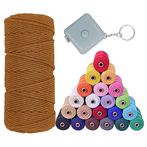 Macrame Cord 3Mm X 109Yards/100M/328 Feet, 1 Tape Measure 100% Natural Cotton Macrame Twine 4 Strand Twisted Rope Yarn Craft Knitting String Diy For Hangers Christmas Wedding Decor - Cocoa Brown #TOP1